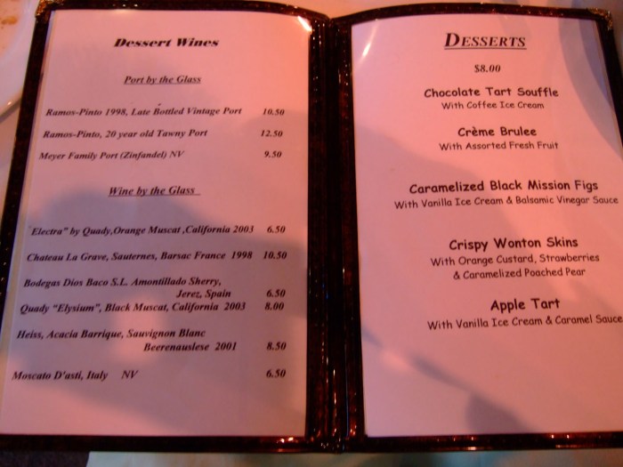 Serv restaurant menu with prices