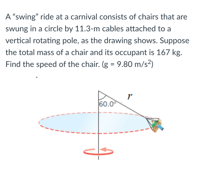 A swing ride at a carnival consists of chairs