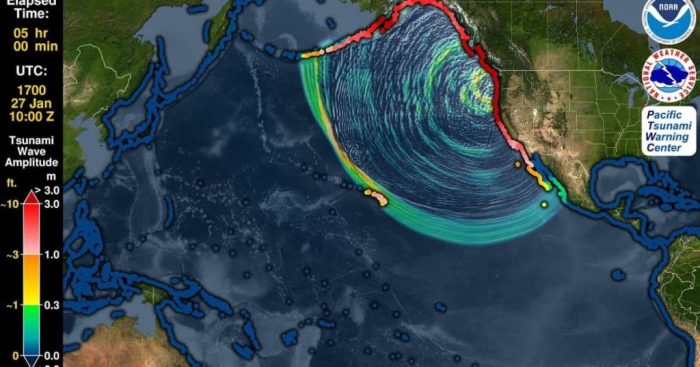 How far inland would a 2 mile high tsunami travel